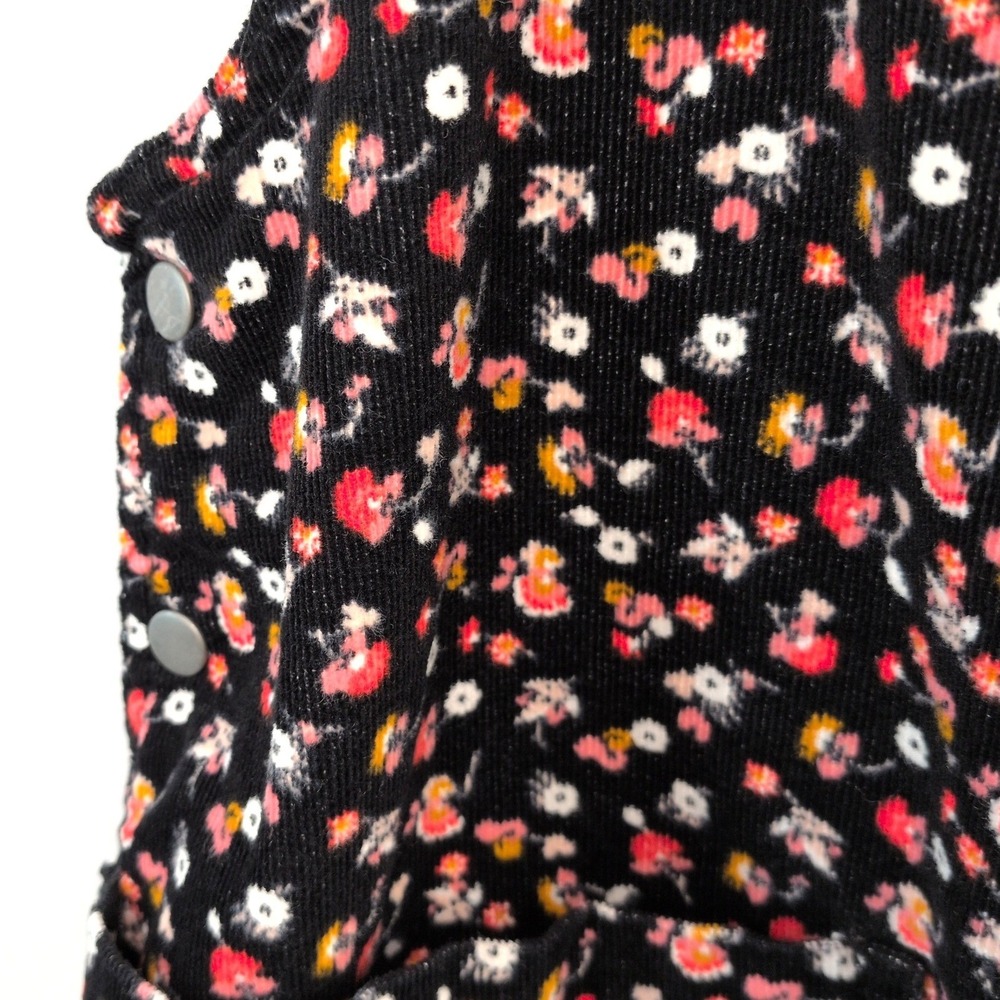 Xhilaration Women L Jumper Dress Black Floral Corduroy Bib Pinafore Mini Pocket - Picture 4 of 10